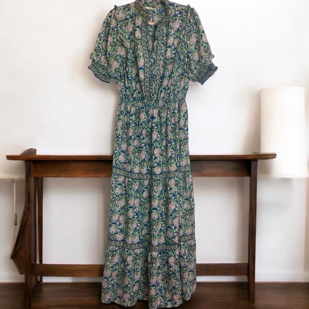 Max Studio Women’s Maxi Dress Sz 1X Ruffled V-neck Shirred waist Fits XL - Picture 2 of 14
